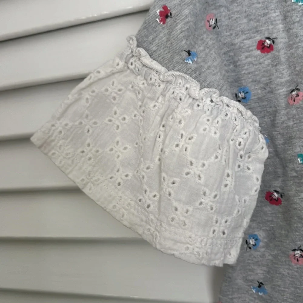 Mini Series Floral Tee Shirt Eyelet Bell Sleeve